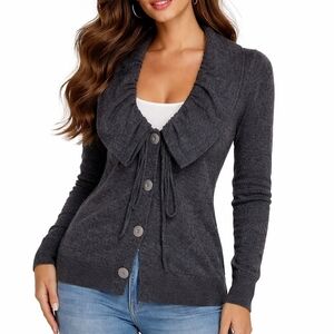 NWT Rachel Roy Grey Ruffle Cardigan Sweater Size XS